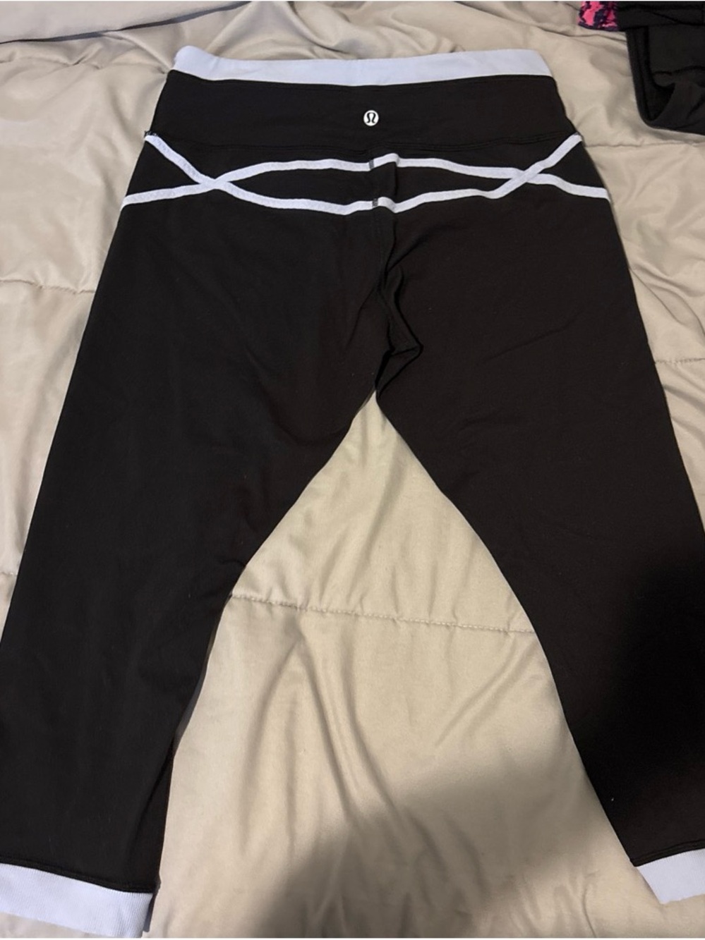 lululemon athletica Kids Black Capri Leggings with White Waistband and Trim